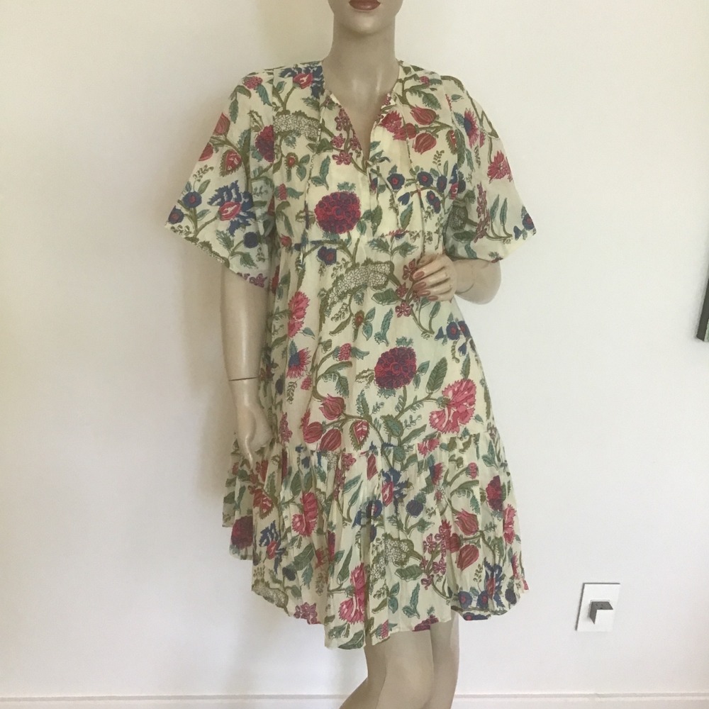 Emerson Fry Isla Floral Tiered Babydoll Mini Dress Laurent Organic Cotton XS/S